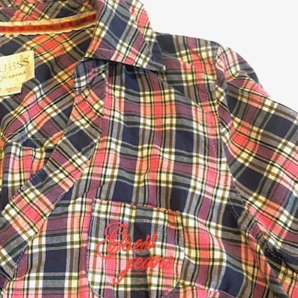Guess Jeans Plaid Fitted Western Button Shirt + Size Medium - Picture 6 of 9